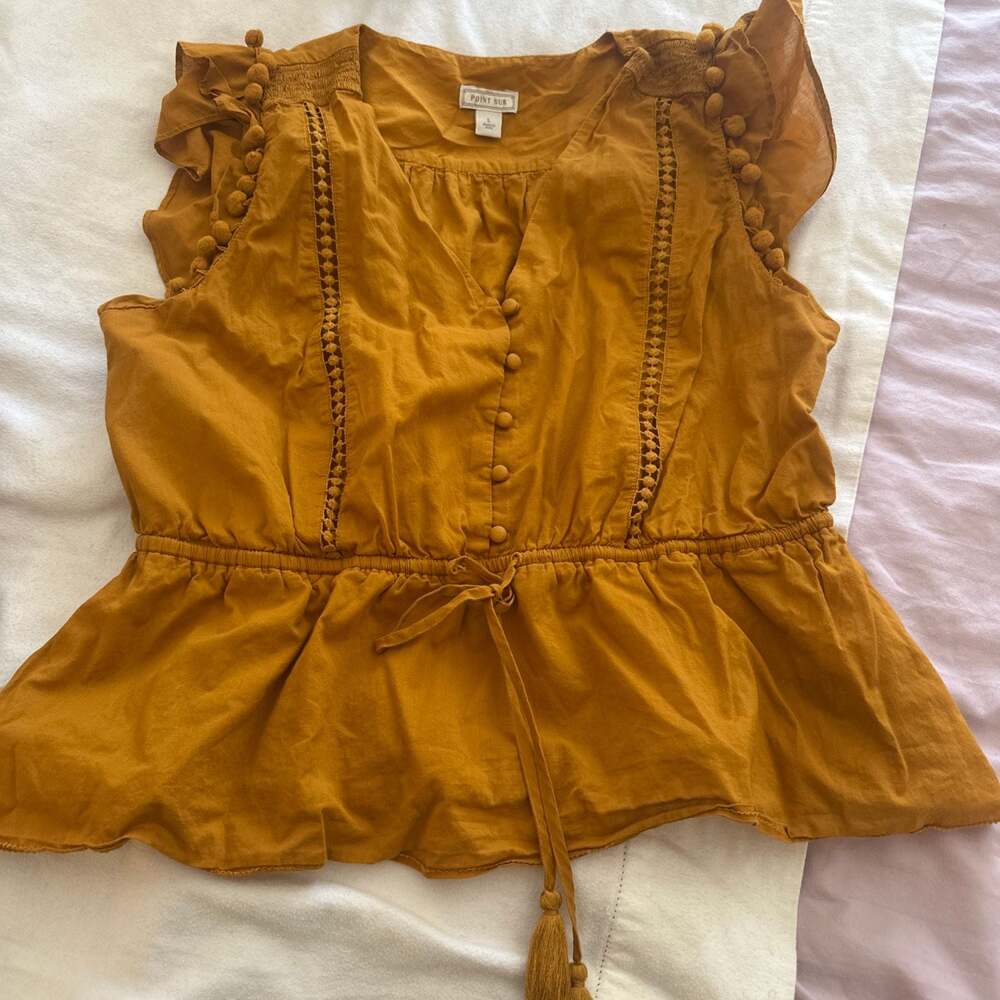 Women's J. Crew Point Sur Peplum Pom Pom And Flutter Sleeve Top Blouse Sz S